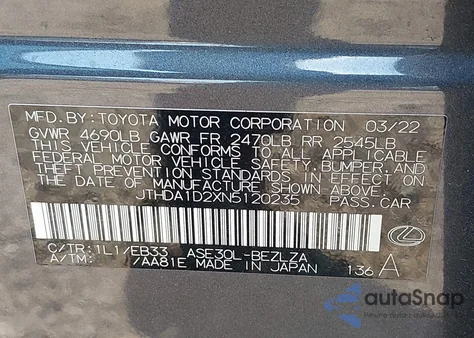 2022 Lexus Is 300 z USA, uszkodzony, nr VIN JTHDA1D2XN5120235